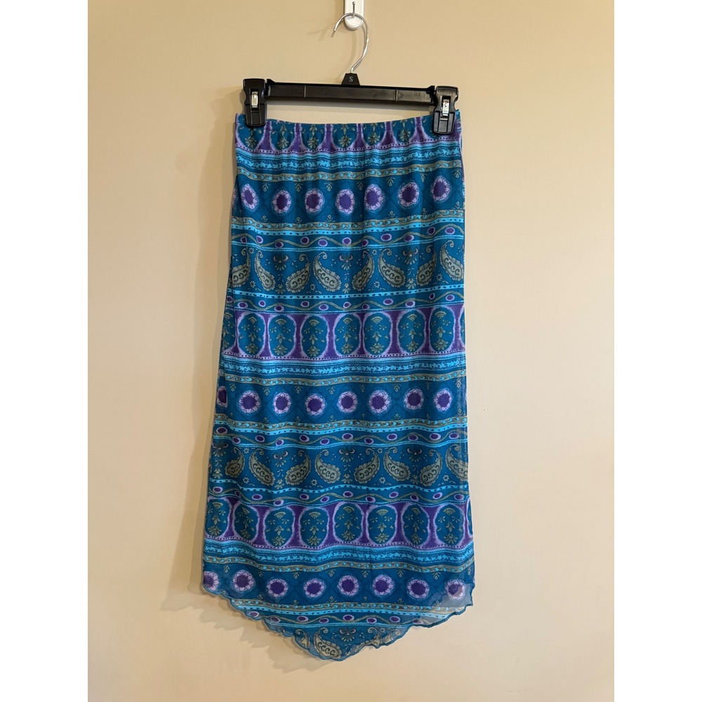 No Boundaries Teal‎ Blue Paisley Print Midi Skirt Size 10 12